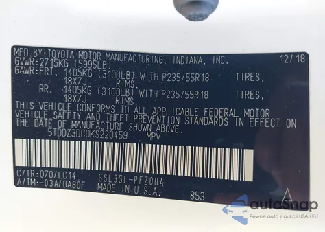 2019 Toyota Sienna Xle 7 Passenger из США, поврежденный, VIN 5TDDZ3DC0KS220459